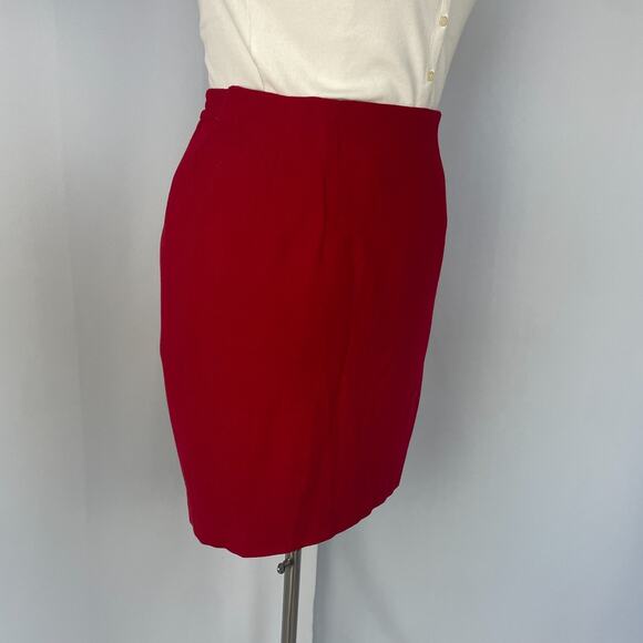 Vintage Mini Skirt Size 18W Red Solid Short Mini Worsted Wool Preppy Minimal 90s - Picture 4 of 11